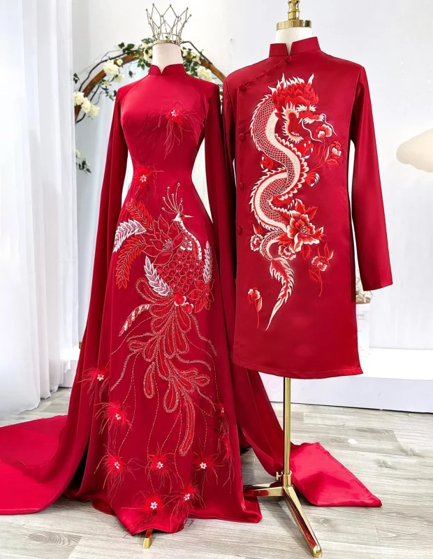 mẫu áo dài cưới màu đỏ