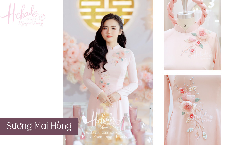 áo dài cưới màu hồng pastel